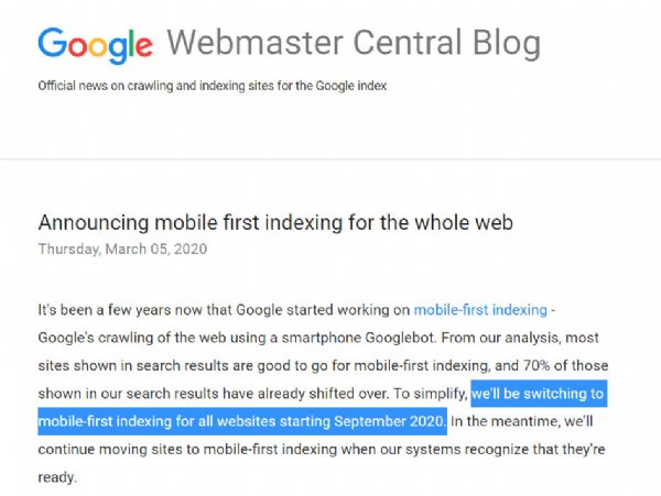 Google 搜尋索引，將從九月起全部轉移到行動相容網頁，請儘速更換行動相容網頁